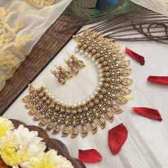 Vriksham Gold Plated Lakshmi Leaf Style Neckpiece-Pearl-G19125