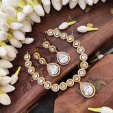 Vriksham Premium Round CZ Stone With Teardrop Pendant Short Neckpiece-White-G21526