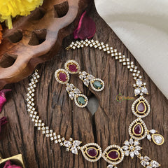 Vriksham Elegant AD Stone Tear Drop Short Neckpiece-Red Green-G17902