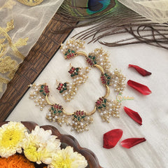 Vriksham Lotus Style With Moon Neckpiece-Red Green-Pearl-G19123