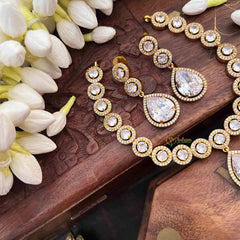 Vriksham Premium Round CZ Stone With Teardrop Pendant Short Neckpiece-White-G21526