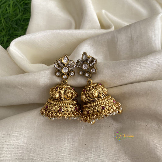 Trendy Gold Alike Victorian Jhumkas-Golden,White Pearls-G12018