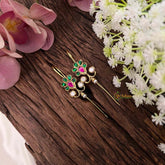 Vriksham Classic Temple Style Floral Bugadi Style Earrings-Red Green & White-G22116