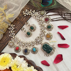 Vriksham Navratna AD Stone Ganesha Style Neckpiece-G19126
