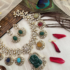 Vriksham Navratna AD Stone Ganesha Style Neckpiece-G19126