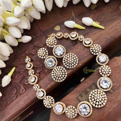 Vriksham Classic White Stone Floral Bridal CZ Stone Short Neckpiece-G21530