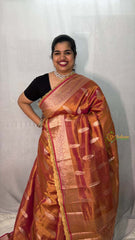 Vriksham Peach Color Janhvi Kapoor's Organza Saree-Handloom-VS5025