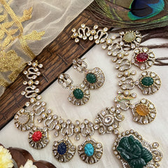 Vriksham Navratna AD Stone Ganesha Style Neckpiece-G19126