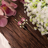 Vriksham Classic Temple Style Floral Bugadi Style Earrings-Red White-G22115