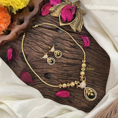 Vriksham Unique Bird Shape Green AD Stone Pendant Chain Neckpiece-G17891