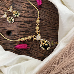 Vriksham Unique Bird Shape Green AD Stone Pendant Chain Neckpiece-G17891