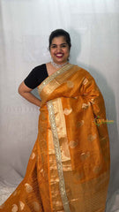 Vriksham Orange Color Janhvi Kapoor's Organza Saree-Handloom-VS5026