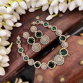 Vriksham Classic White Stone Floral Bridal CZ Stone Short Neckpiece-Green-G21528