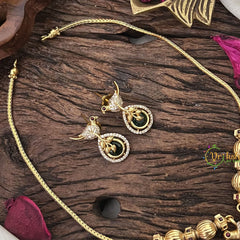 Vriksham Unique Bird Shape Green AD Stone Pendant Chain Neckpiece-G17891