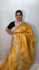 Vriksham Classic Golden Organza Saree-Lace Border-Handloom-VS5041