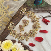 Vriksham Designer Lotus Gold Choker-Red Green & White-Pearl-G19175