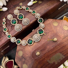 Vriksham Classic White Stone Floral Bridal CZ Stone Short Neckpiece-Green-G21528