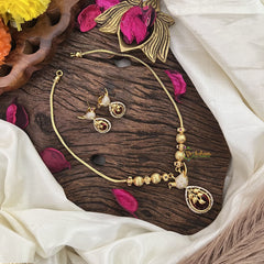 Vriksham Unique Bird Shape Red AD Stone Pendant Chain Neckpiece-G17892