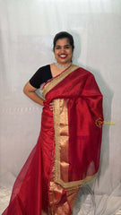 Vriksham Red Organza Saree-Lace & Tassel Work-Handloom-VS5038