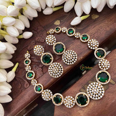 Vriksham Classic White Stone Floral Bridal CZ Stone Short Neckpiece-Green-G21528