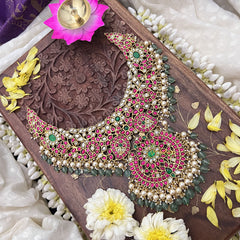 Vriksham Exquisite Kundan Jadau Maanga Short Neckpiece-Pastel Green Beads-J3696