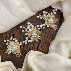 Vriksham Gloden Floral Bead Comb Hair Pin-Hair Accessories-H963