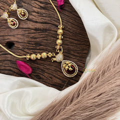 Vriksham Unique Bird Shape Red AD Stone Pendant Chain Neckpiece-G17892