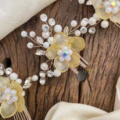 Vriksham Gloden Floral Bead Comb Hair Pin-Hair Accessories-H963
