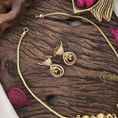 Vriksham Unique Bird Shape Red AD Stone Pendant Chain Neckpiece-G17892