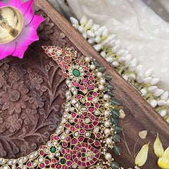 Vriksham Exquisite Kundan Jadau Maanga Short Neckpiece-Pastel Green Beads-J3696