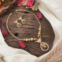 Vriksham Unique Bird Shape Red AD Stone Pendant Chain Neckpiece-G17892