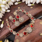 Vriksham Classic White Stone Floral Bridal CZ Stone Short Neckpiece-Red-G21529