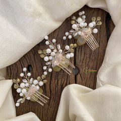 Vriksham Gloden Floral Bead Comb Hair Pin-Hair Accessories-H963