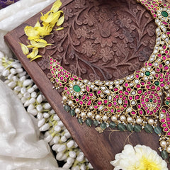 Vriksham Exquisite Kundan Jadau Maanga Short Neckpiece-Pastel Green Beads-J3696