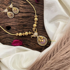 Vriksham Unique Bird Shape Pastel Pink AD Stone Pendant Chain Neckpiece-G17894