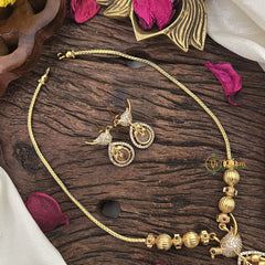 Vriksham Unique Bird Shape Pastel Pink AD Stone Pendant Chain Neckpiece-G17894