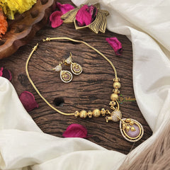 Vriksham Unique Bird Shape Pastel Pink AD Stone Pendant Chain Neckpiece-G17894