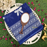 Vriksham Navy Blue Fabric & White Dragonfly Print and Floral Border Cotton Mulmul Saree-VS5054