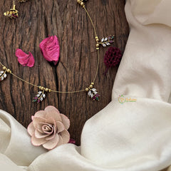 Vriksham Gold 5 Leaf Style Invisible Neckpiece-White Red & Green-G19122