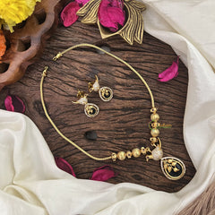 Vriksham Unique Bird Shape Blue AD Stone Pendant Chain Neckpiece-G17893