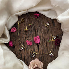 Vriksham Gold 5 Leaf Style Invisible Neckpiece-White Red & Green-G19122