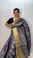 Vriksham Janhvi Kapoor Grey Organza Saree-Aari Work Border-Handloom-VS5023