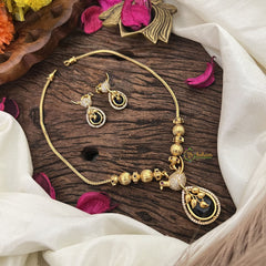 Vriksham Unique Bird Shape Blue AD Stone Pendant Chain Neckpiece-G17893