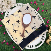 Vriksham Vintage-Style Swallow & Star Print Fabric Cotton Mulmul Saree-VS5053