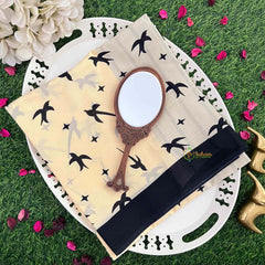 Vriksham Vintage-Style Swallow & Star Print Fabric Cotton Mulmul Saree-VS5053