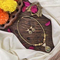 Vriksham Unique Bird Shape Pastel Green AD Stone Pendant Chain Neckpiece-G17895