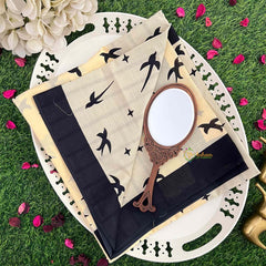 Vriksham Vintage-Style Swallow & Star Print Fabric Cotton Mulmul Saree-VS5053