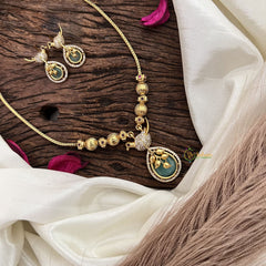 Vriksham Unique Bird Shape Pastel Green AD Stone Pendant Chain Neckpiece-G17895