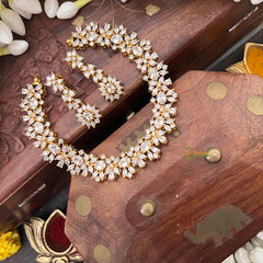 Vriksham Designer White CZ Stone Halo With Teardrop Pendant Short Neckpiece-G21525