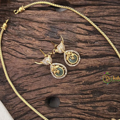 Vriksham Unique Bird Shape Pastel Green AD Stone Pendant Chain Neckpiece-G17895